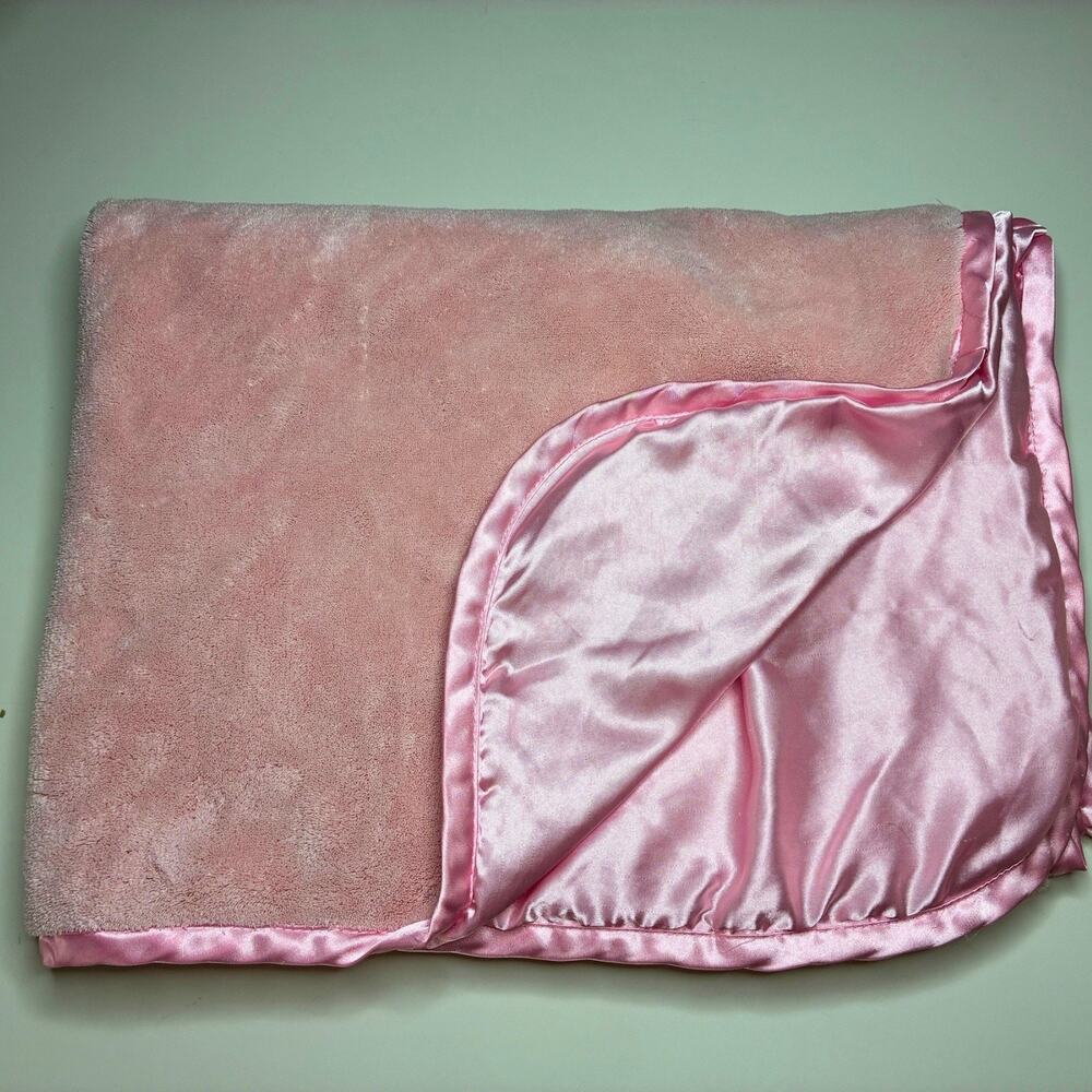 Brookstone Nap Baby Pink Baby Blanket Plush Throw Travel Satin 33x48 - READ